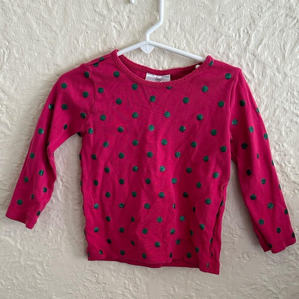 Hanna Andersson Glitter Dot Pima Tee Cerise Shirt Pink 3 Kids Girls